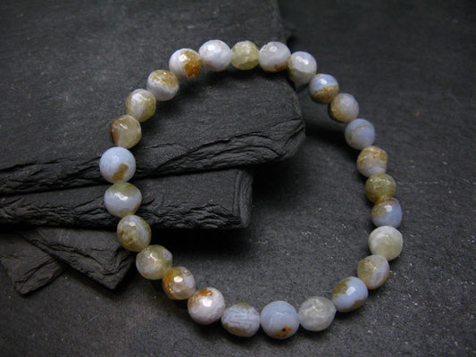 Blue Lace Agate Genuine Bracelet ~ 7 Inches ~ 8mm Round Facetted Beads