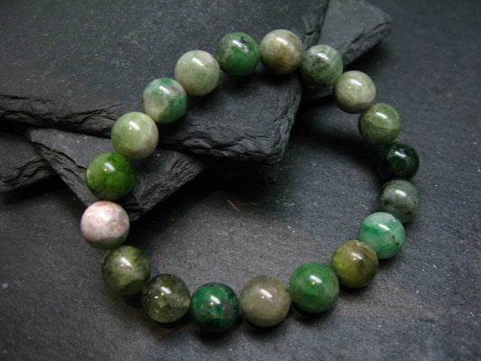 Green Garnet Tsavorite Genuine Bracelet ~ 7 Inches ~ 10mm Round Beads