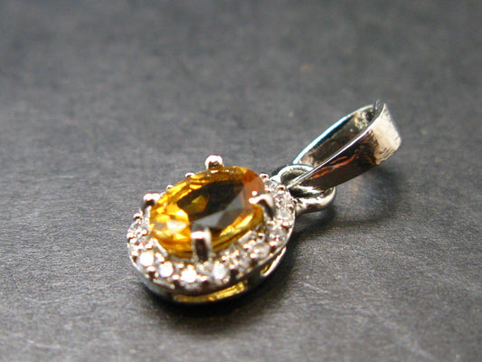 Yellow Citrine Gem Facetted Sterling Silver Pendant From Brazil With CZ - 0.7" - 1.20 Grams