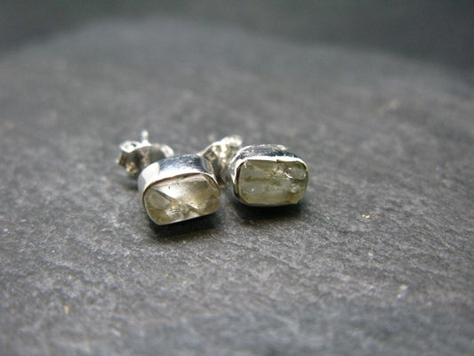 Green Herderite Silver Stud Earrings From Brazil - 1.32 Grams