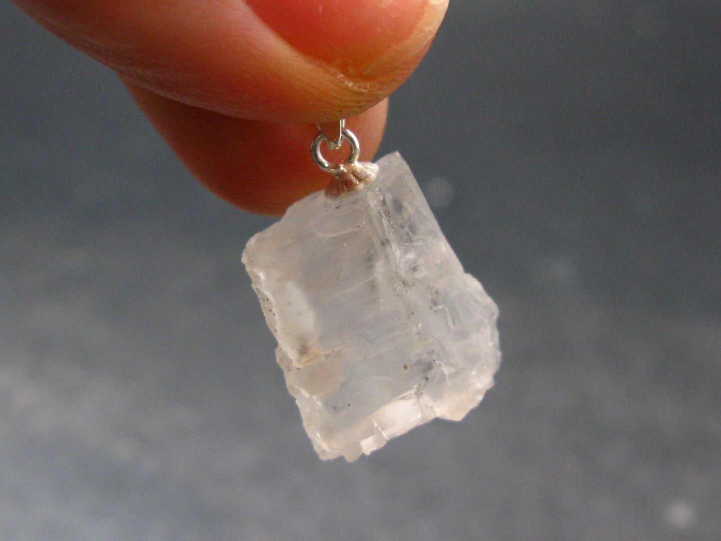 Clear Petalite Crystal Silver Pendant from Brazil - 0.9" - 2.23 Grams