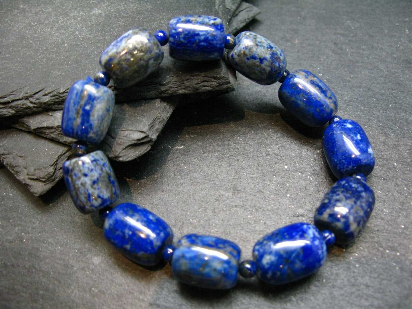 Lapis Lazuli Lazurite Genuine Bracelet ~ 7 Inches ~ 15mm Tube Beads