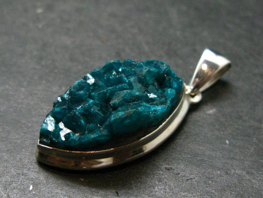 Dioptase Crystal Silver Pendant from Congo - 8.33 Grams - 1.6"