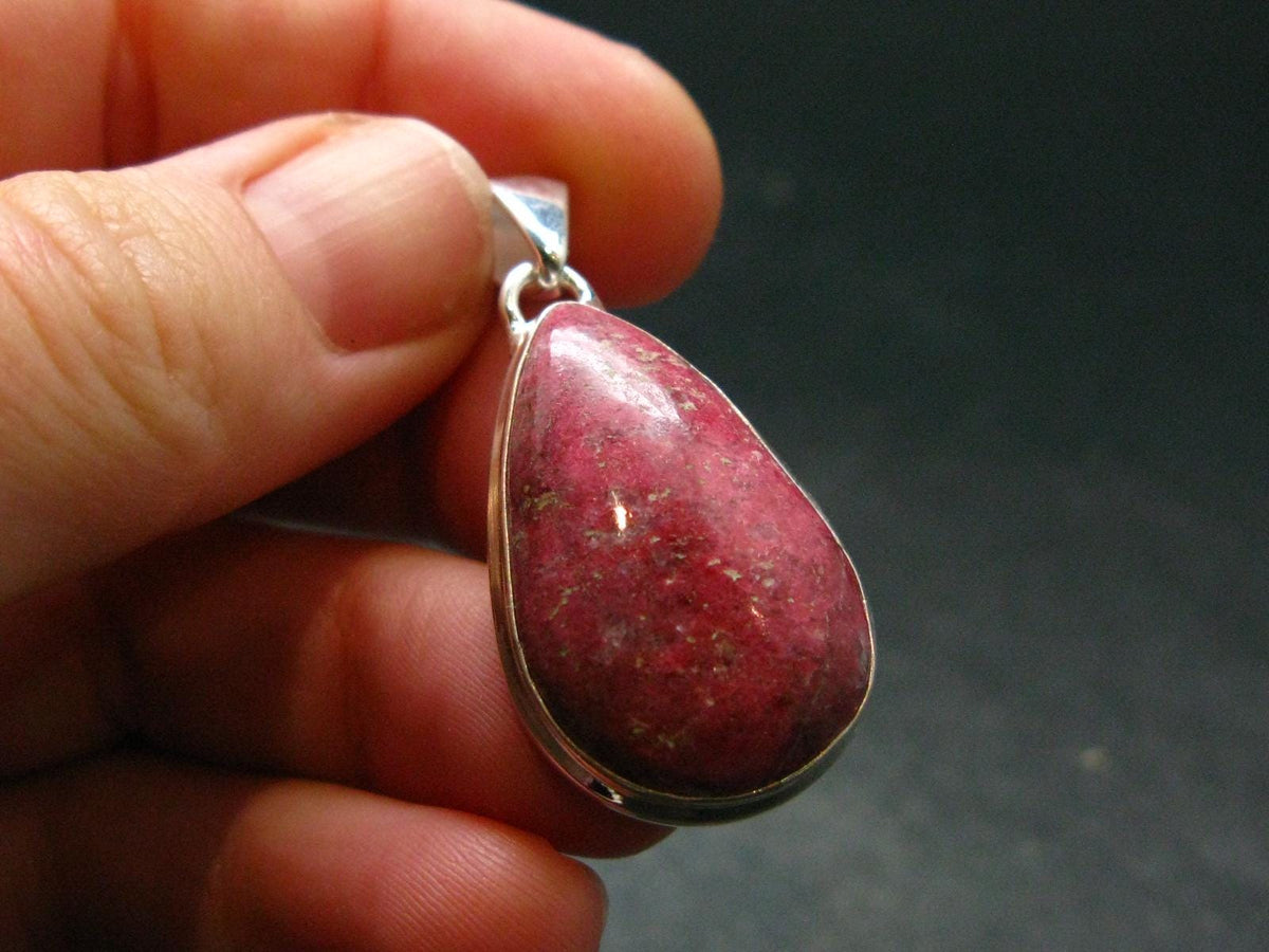 Thulite Silver Plated Pendant From Norway - 1.5" - 6.41 Grams