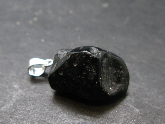 Tibetan Black Tektite Silver Pendant From Tibet - 0.9" - 2.89 Grams