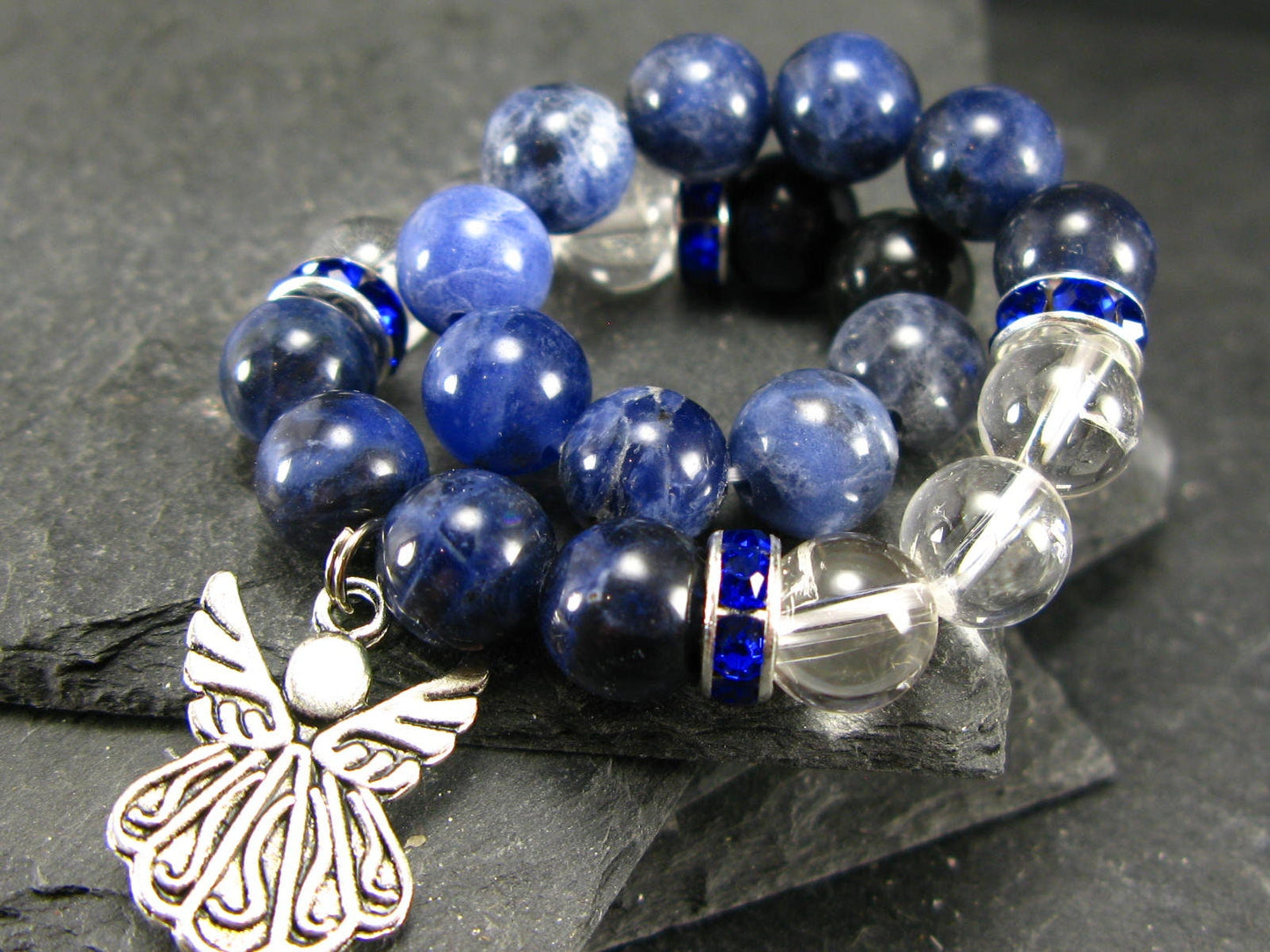 Sodalite & Quartz Genuine Bracelet ~ 7 Inches ~ 8mm Round Beads