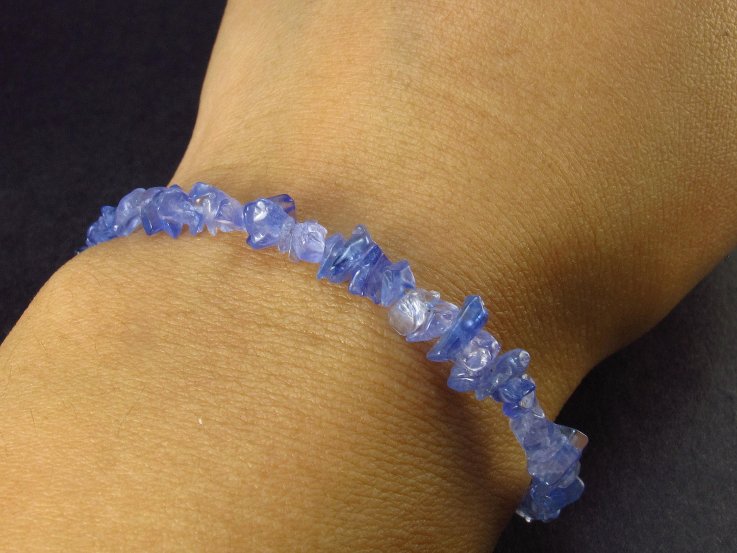 Natural Tumbled Tanzanite Zoisite Bead Silver Bracelet from Tanzania - Size Adjustable - 5.25 Grams