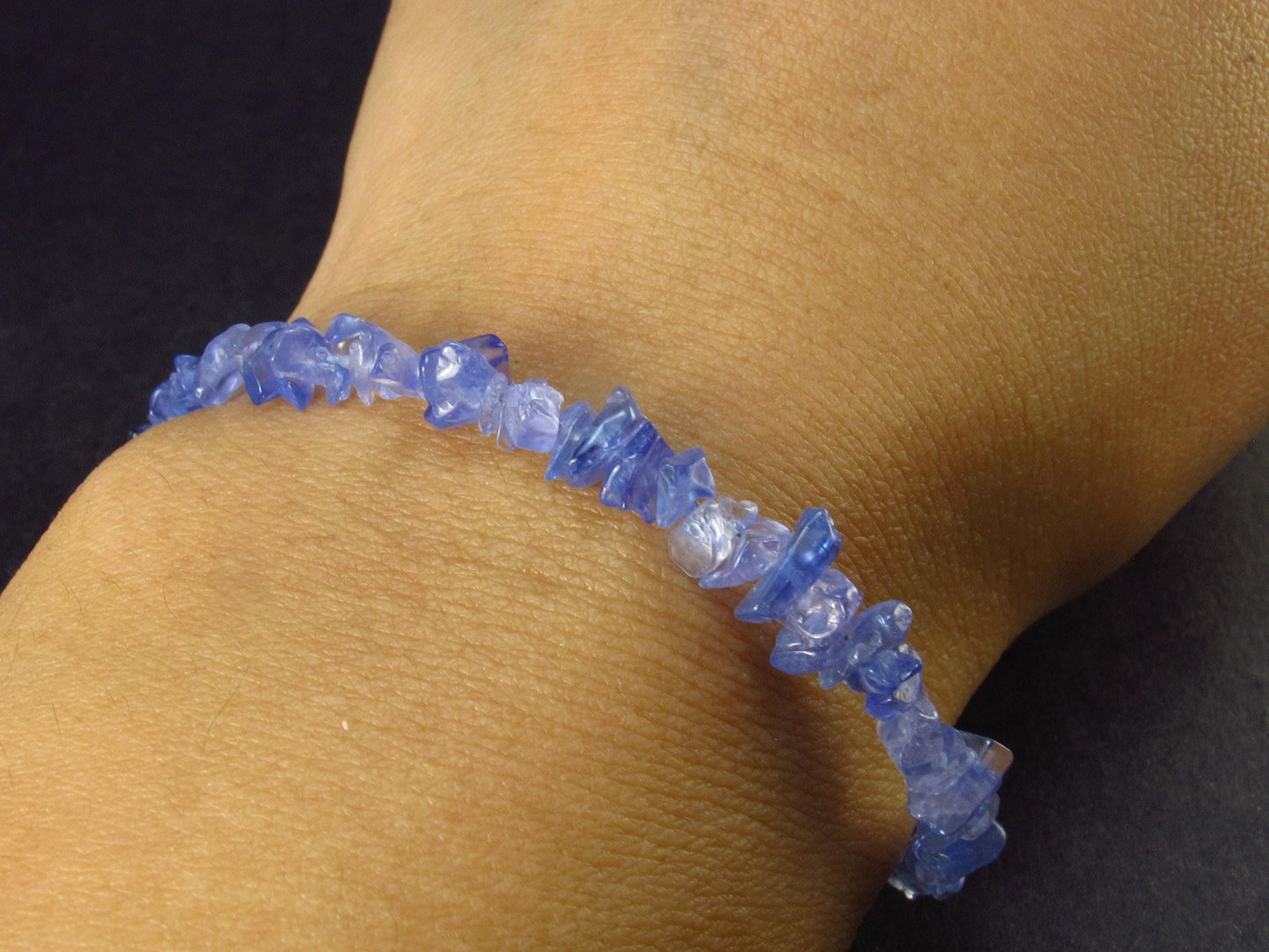 Natural Tumbled Tanzanite Zoisite Bead Silver Bracelet from Tanzania - Size Adjustable - 5.25 Grams