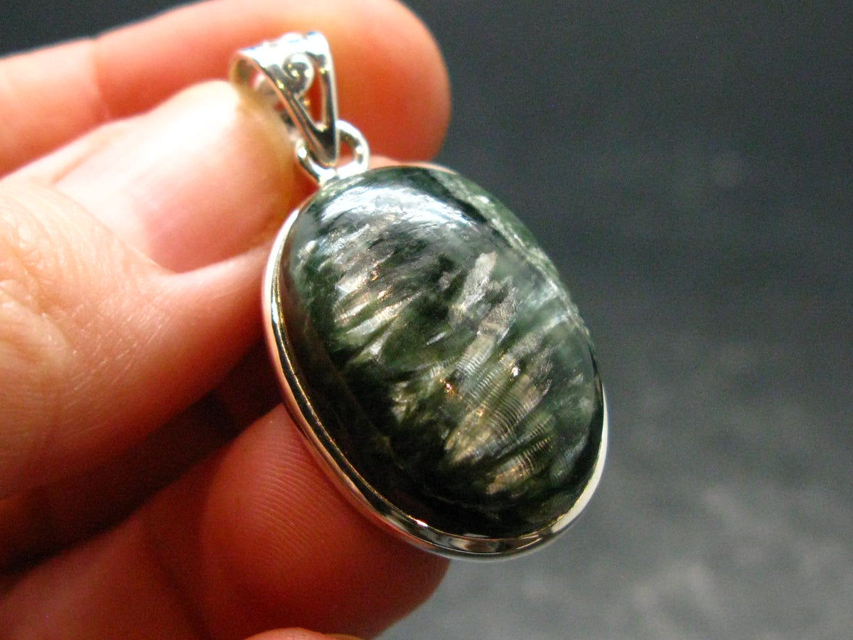 Seraphinite Clinochlore Silver Pendant From Russia - 1.3'' - 5.39 Grams