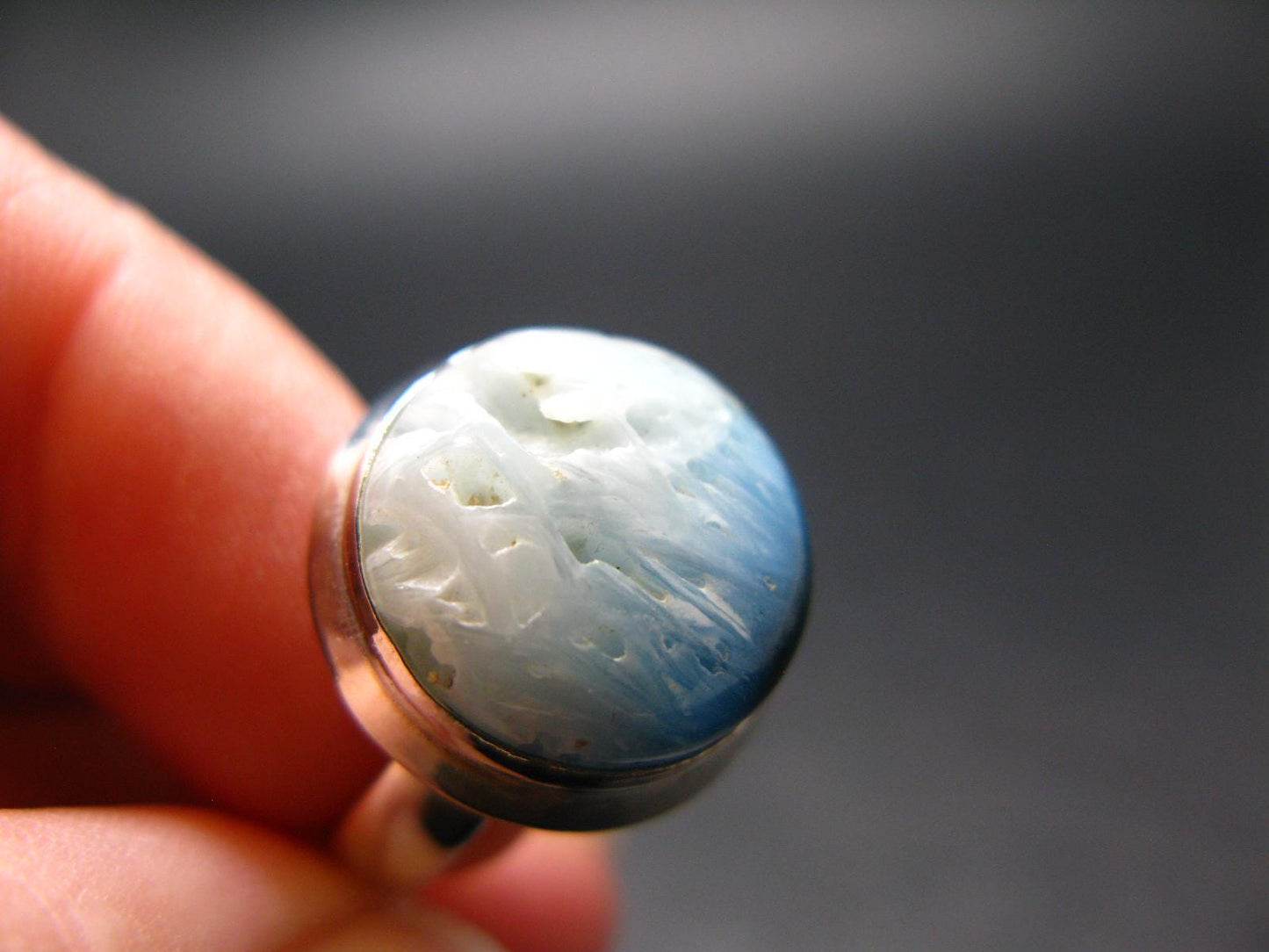 Blue Ice Glacierite Silver Ring from Indonesia - Size 6- 5.86 Grams