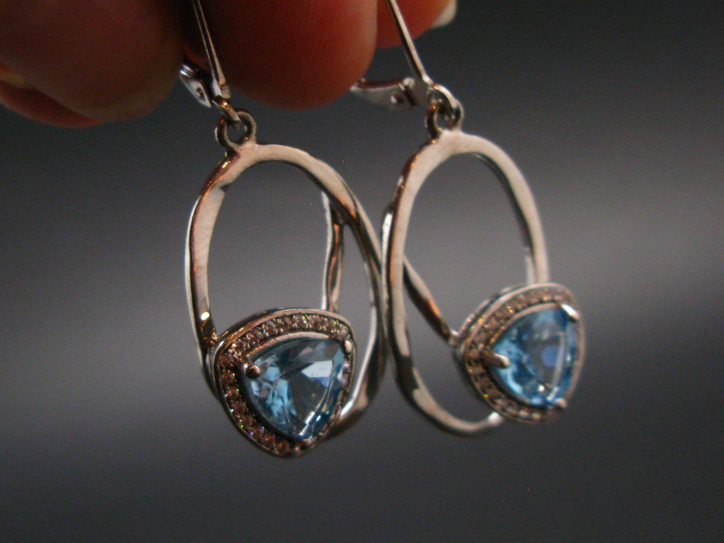 Faceted Natural Sky Blue Topaz Dangle 925 Silver Earrings from Brazil - 1.6" - 5.31 Grams