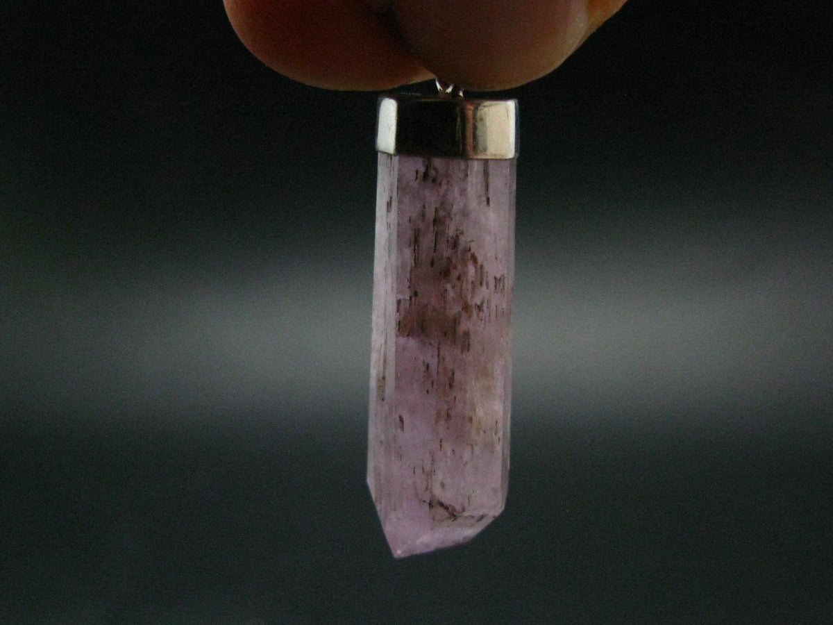Gem Kunzite Spodumene Pendant in SS From Afghanistan - 1.8" - 6.87 Grams