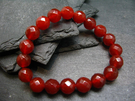 Carnelian Genuine Bracelet ~ 7 Inches ~ 10mm Facetted Beads