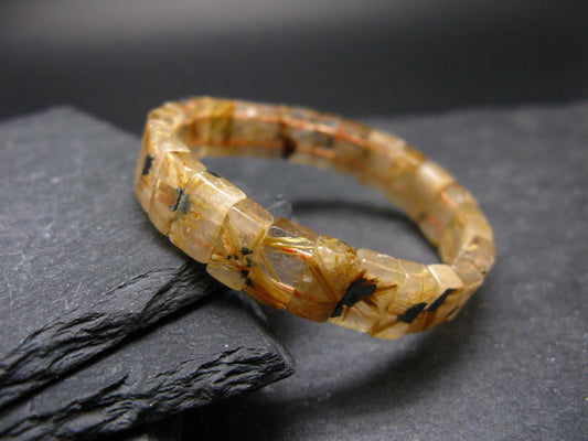 Rutilated Quartz (Rutile & Hematite) Genuine Bracelet ~ 7 Inches ~ 11mm Oval Beads