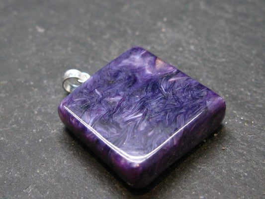 Rare High-Quality Charoite Pendant In SS From Russia - 1.1" - 7.36 Grams