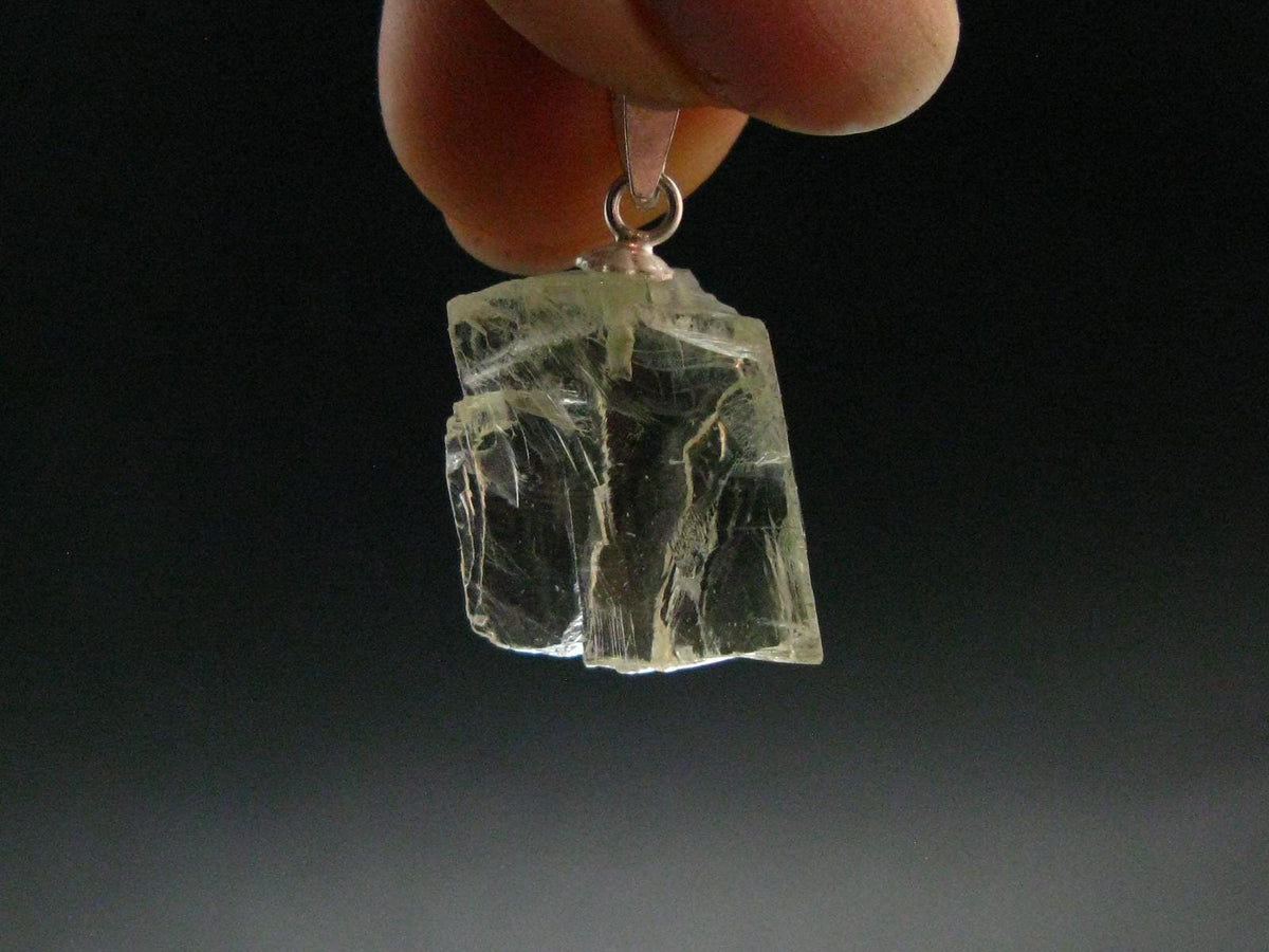 Hiddenite Green Gem Spodumene Silver Pendant Crystal From Brazil - 0.8" - 2.38 Grams