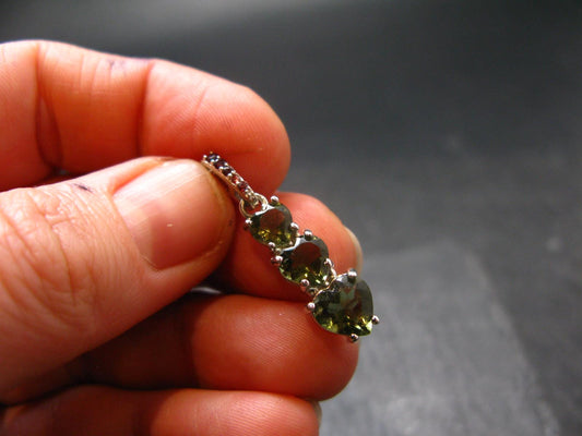 Moldavite Tektite & Red Garnet Silver Pendant from Czech Republic - 1.1"