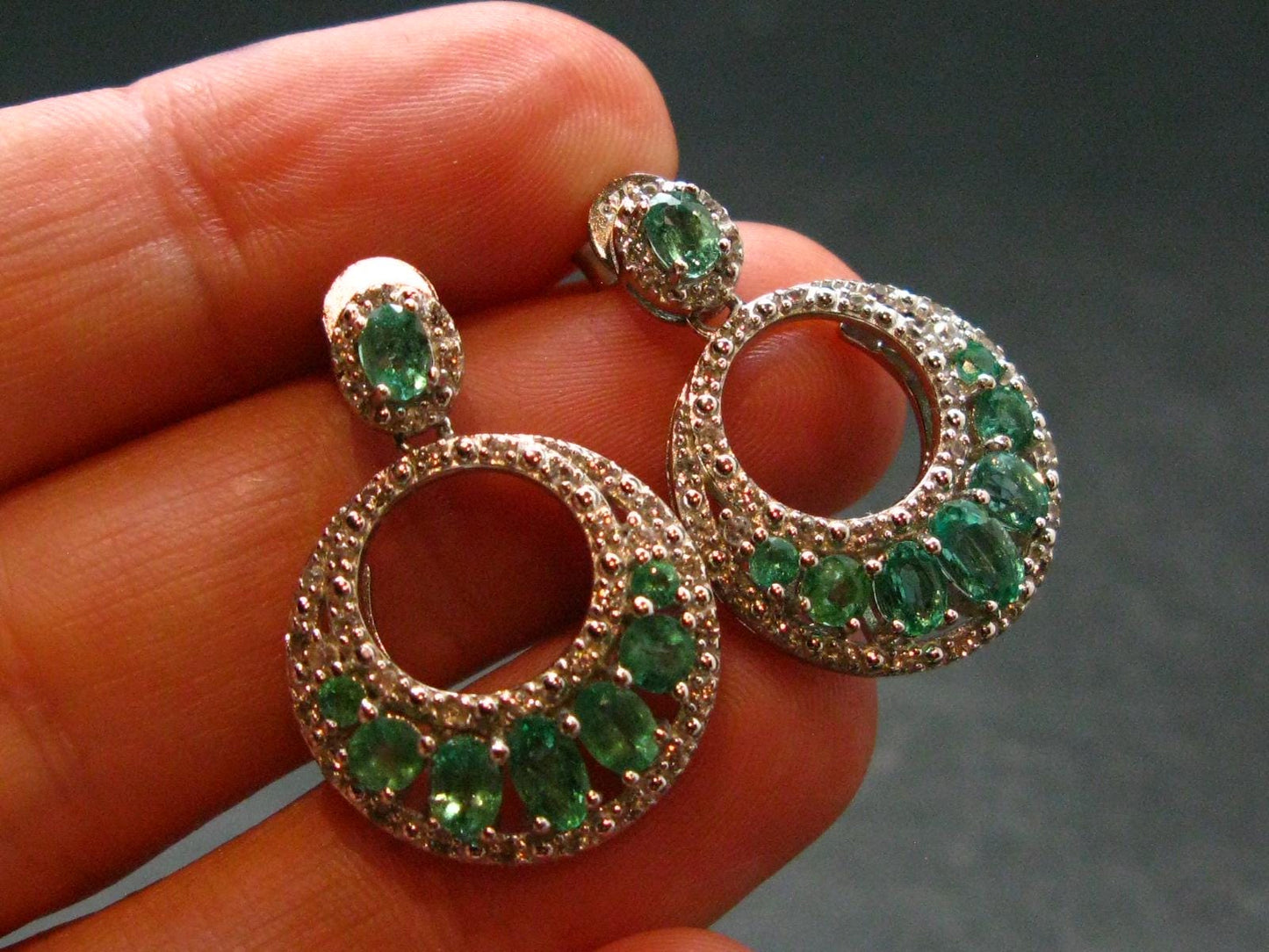 Gem Emerald Faceted Silver Earrings From Colombia - 5.68 Grams Total
