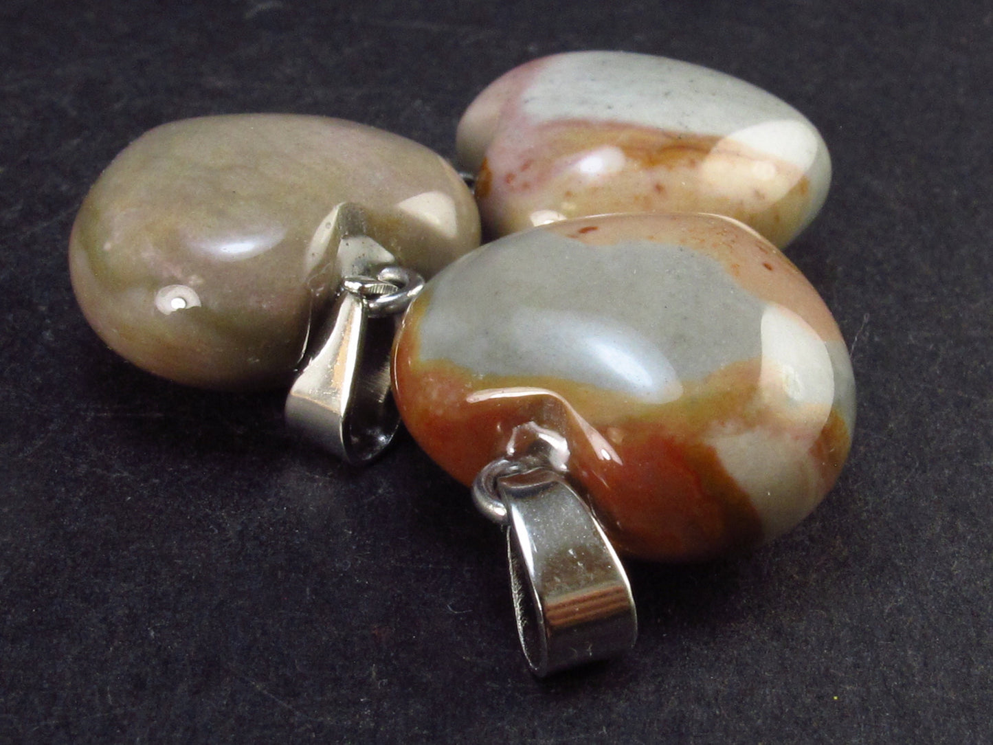 Lot of 3 Natural Multicolored Polychrome Jasper Puffed Heart Pendant from Madagascar