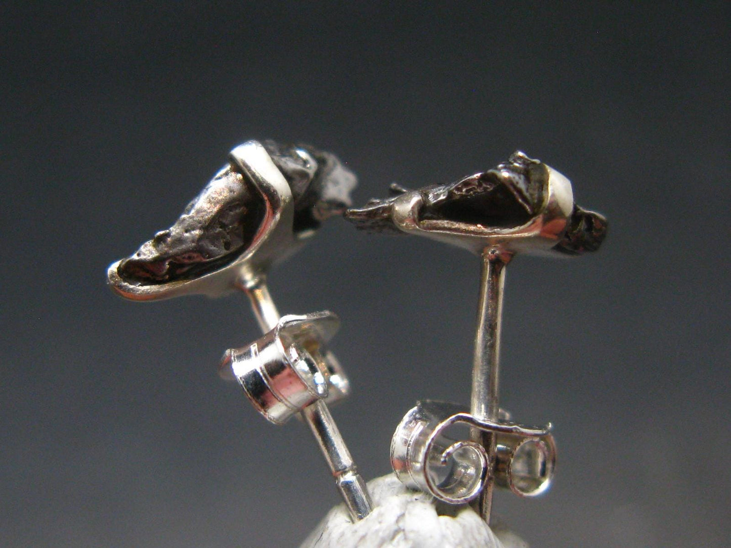 Raw Campo Del Cielo Meteorite Stud Earrings In Silver From Argentina