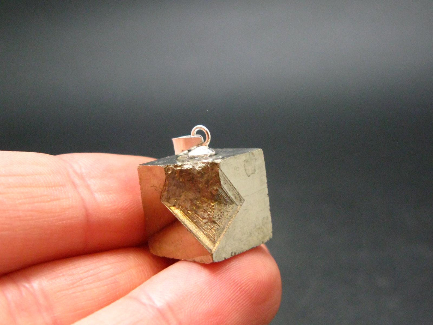 Perfect Pyrite Cube Crystal Silver Pendant from Spain - 0.8" - 8.85 Grams