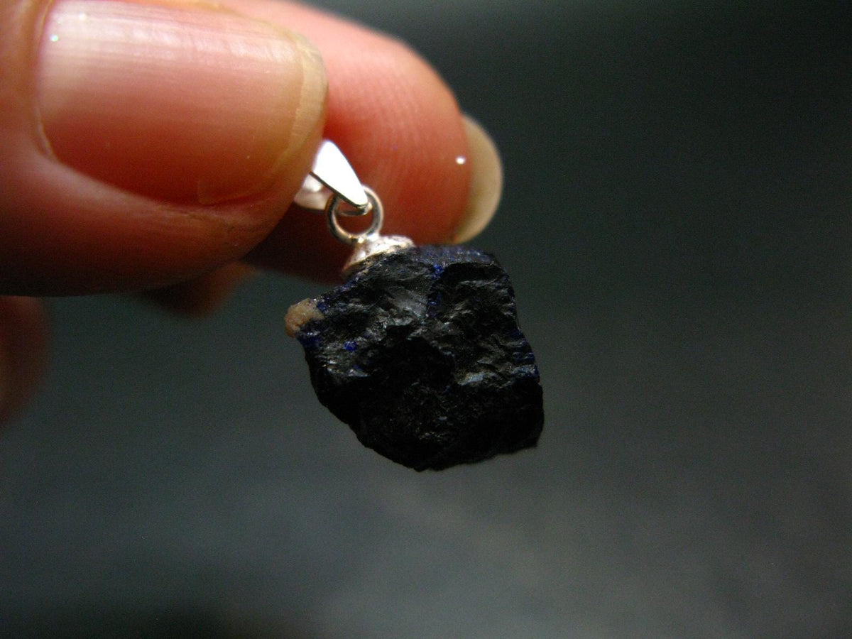 Azurite Nodule Crystal Sterling Silver Pendant from Russia - 0.7" - 2.03 Grams