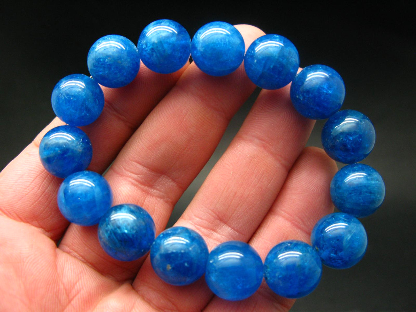 AAA Grade Neon Blue Apatite Genuine Bracelet ~ 7 Inches ~ 14mm Round Beads