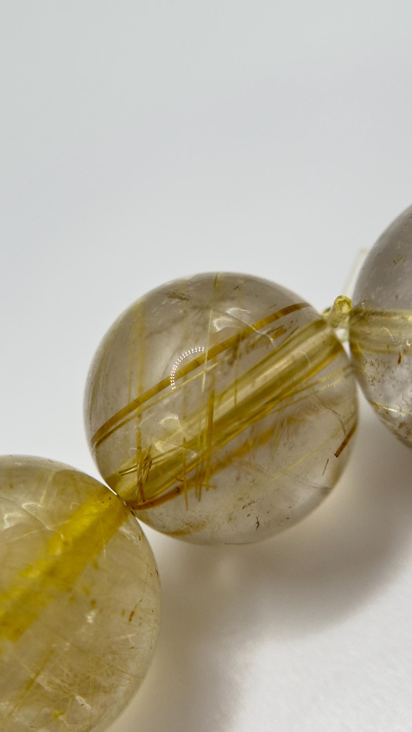 Golden Rutilated Quartz Bead Bracelet – Natural Gemstone Stretch Jewelry