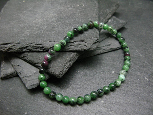 Ruby in Zoisite Genuine Bracelet ~ 7 Inches ~ 4mm Round Beads