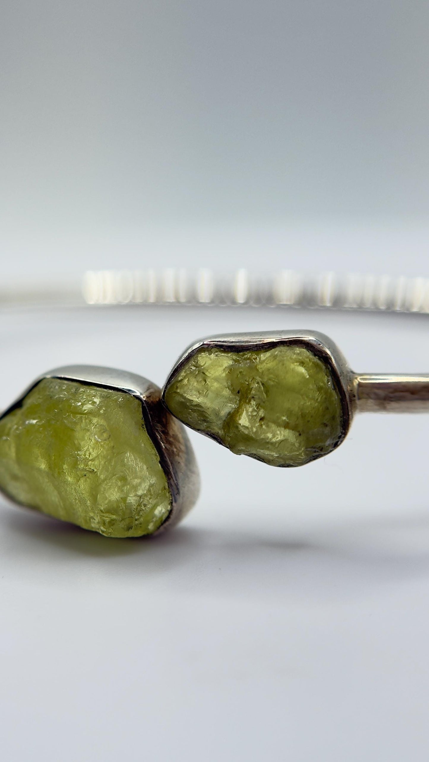 Chrysoberyl Raw Stone Bangle Bracelet Green Yellow Gemstone Open Cuff Silver Minimalist Jewelry Gift