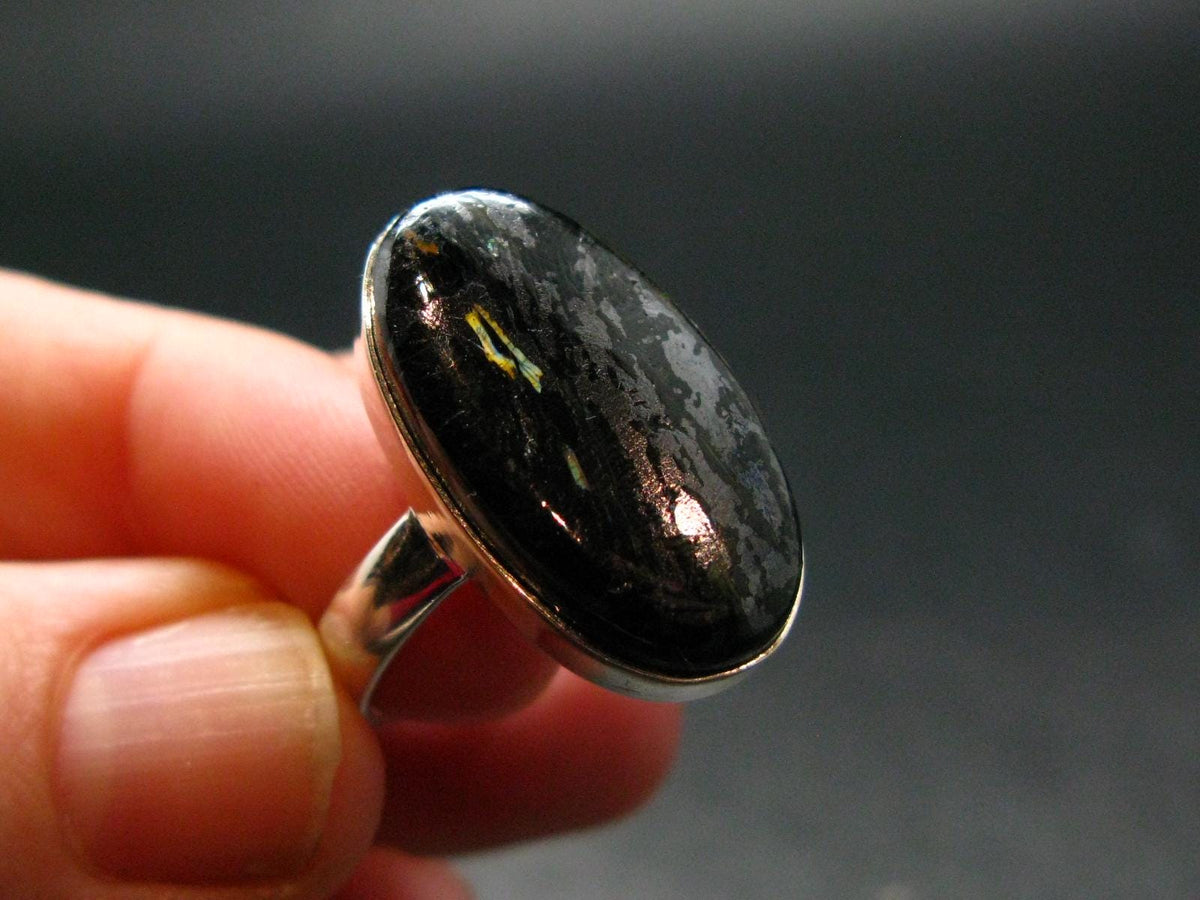 Very Rare Nuumite Nuummite Sterling Silver Plated Ring from Greenland - 7.22 Grams - Size 11