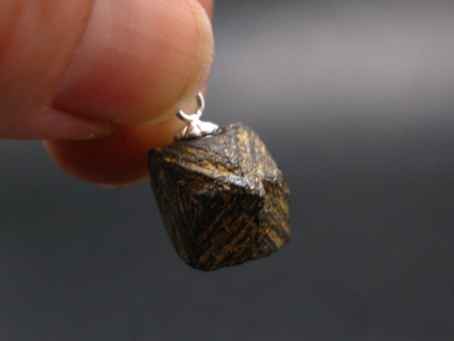 Magnetite Crystal Silver Pendant From Bolivia - 0.7" - 3.79 Grams