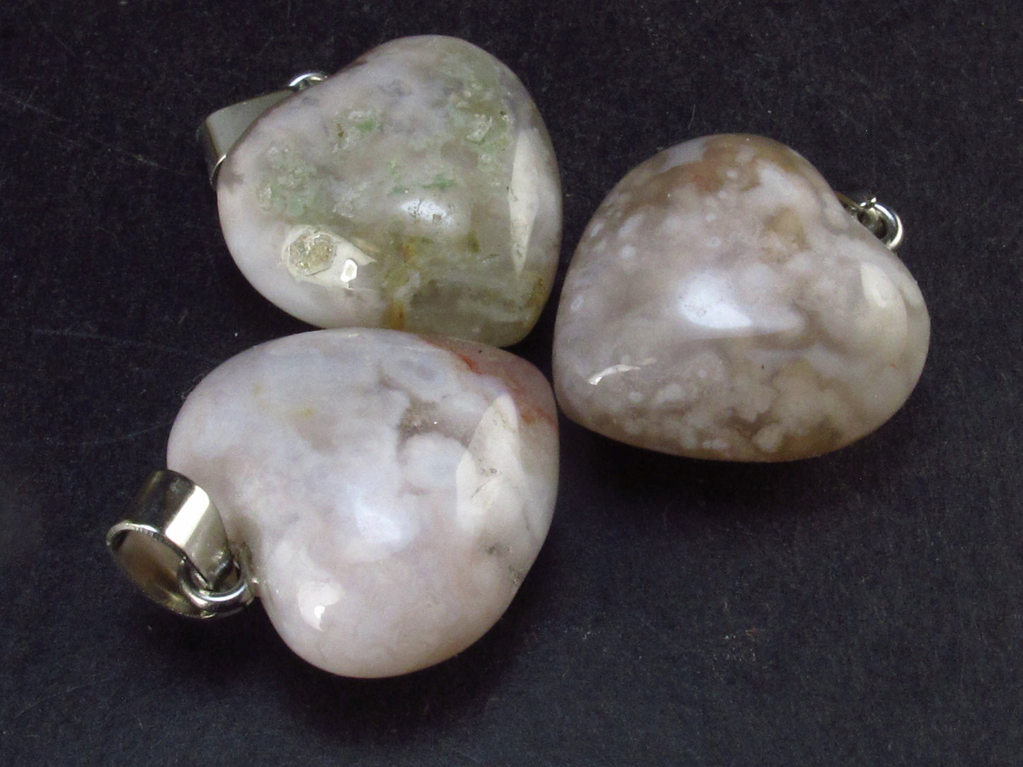 Lot of 3 Natural Puffed Heart Cherry Blossom Agate Pendant from Madagascar