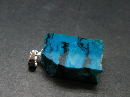 Fabulous Vivid Blue Chrysocolla Chrysocola Silver Pendant From Arizona, USA - 1.0" - 3.66 Grams