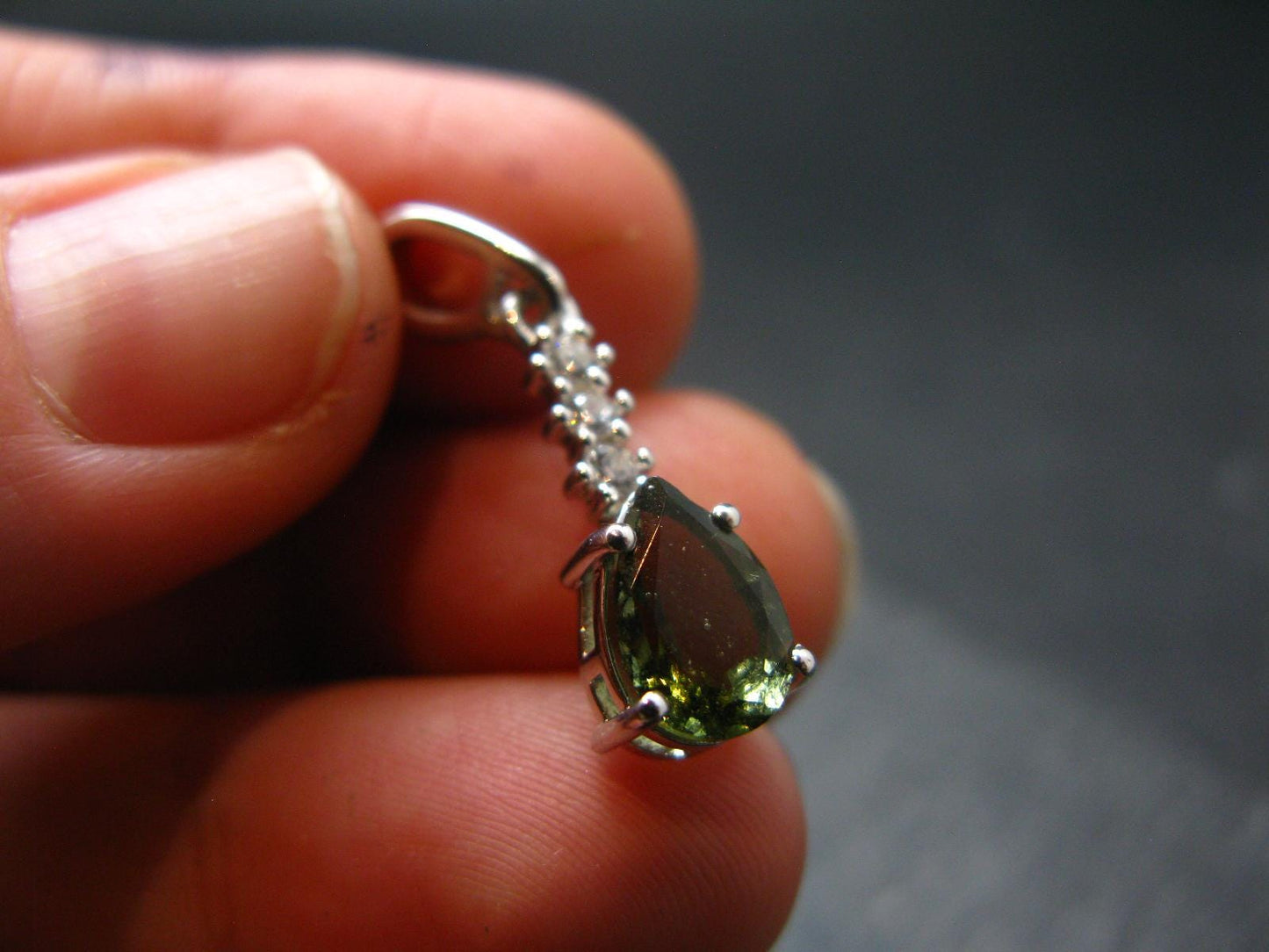 Moldavite Tektite Silver Pendant from Czech Republic - 0.9" - 1.22 Grams