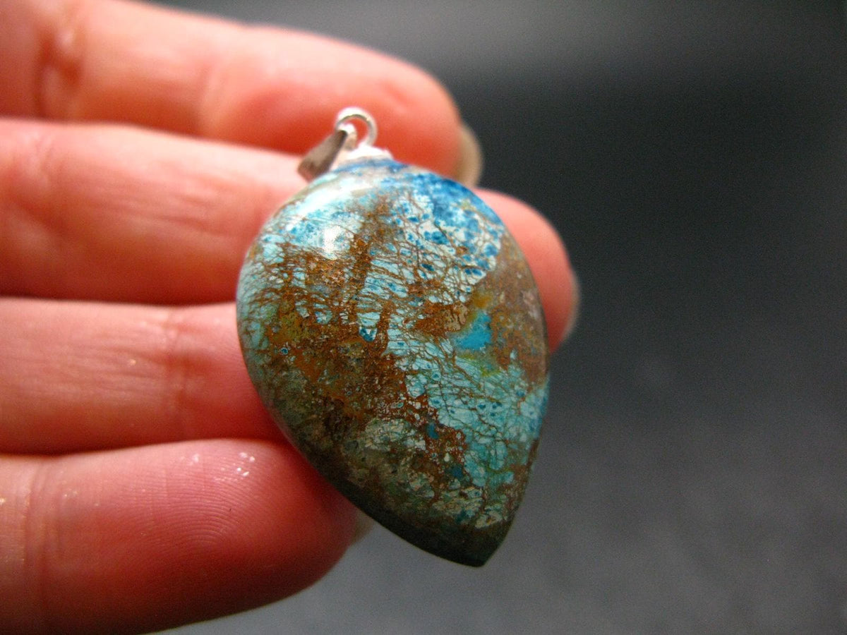 Quantum Quattro Shattuckite Malachite Dioptase Chrysocola Silver Pendant from Namibia - 1.4" - 4.12 Grams