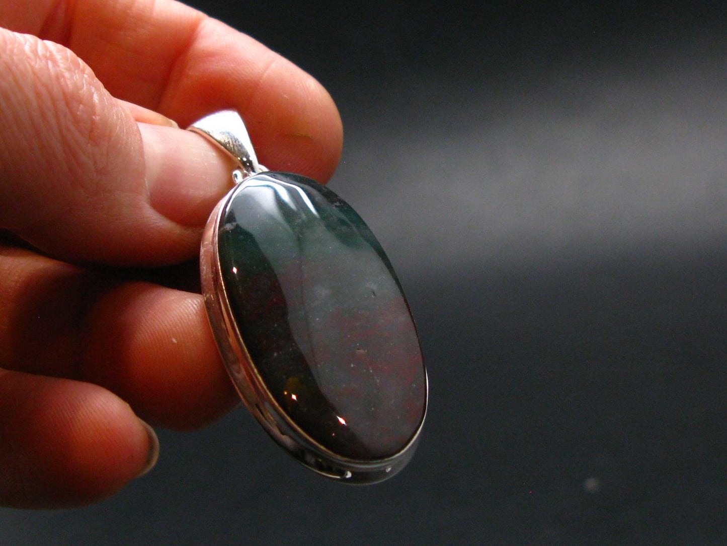 Bloodstone Silver Plated Pendant From India - 1.8" - 8.0 Grams