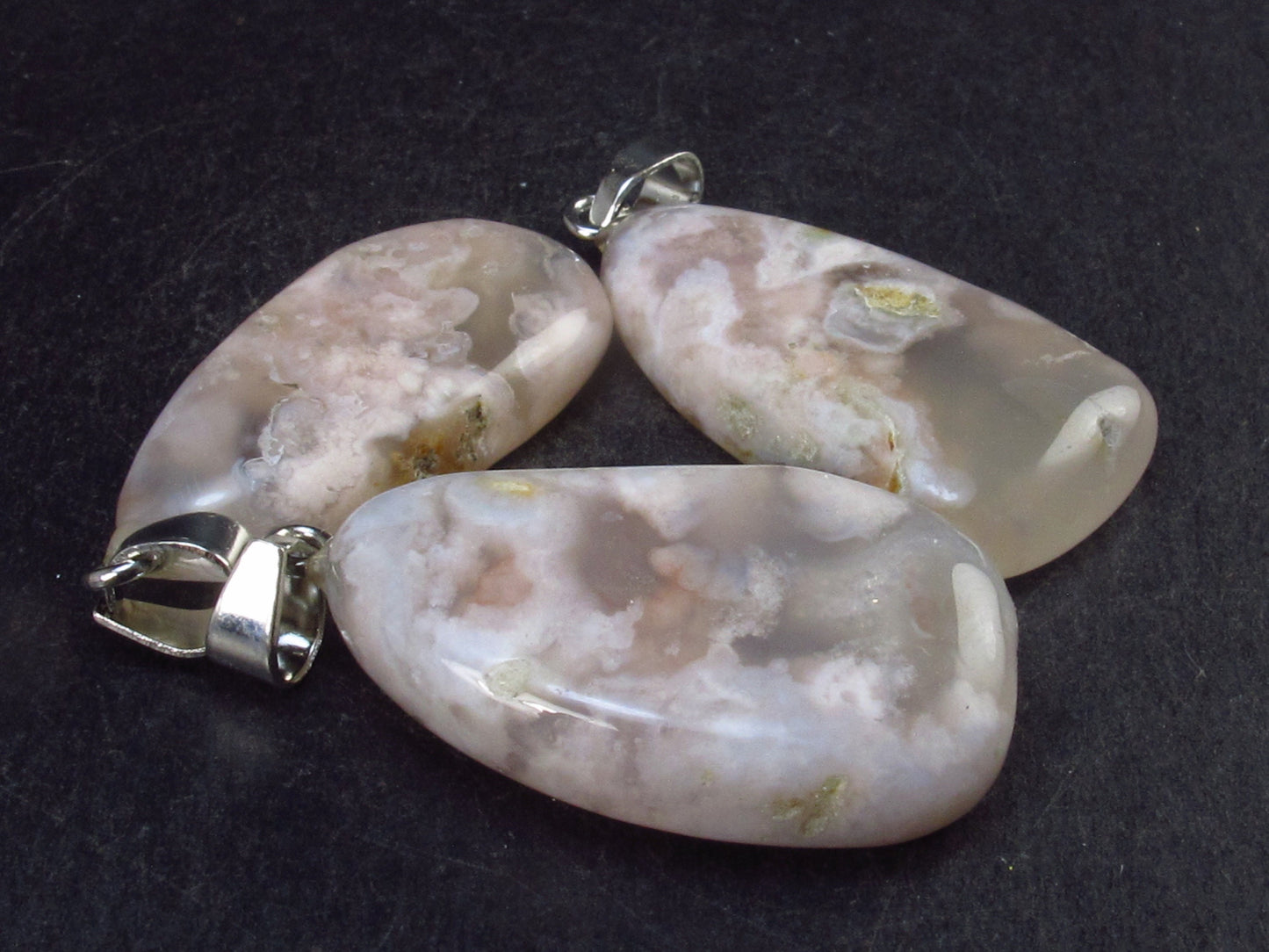 Lot of 3 Tumbled Cherry Blossom Agate Pendants from Madagascar - 22.5 Grams