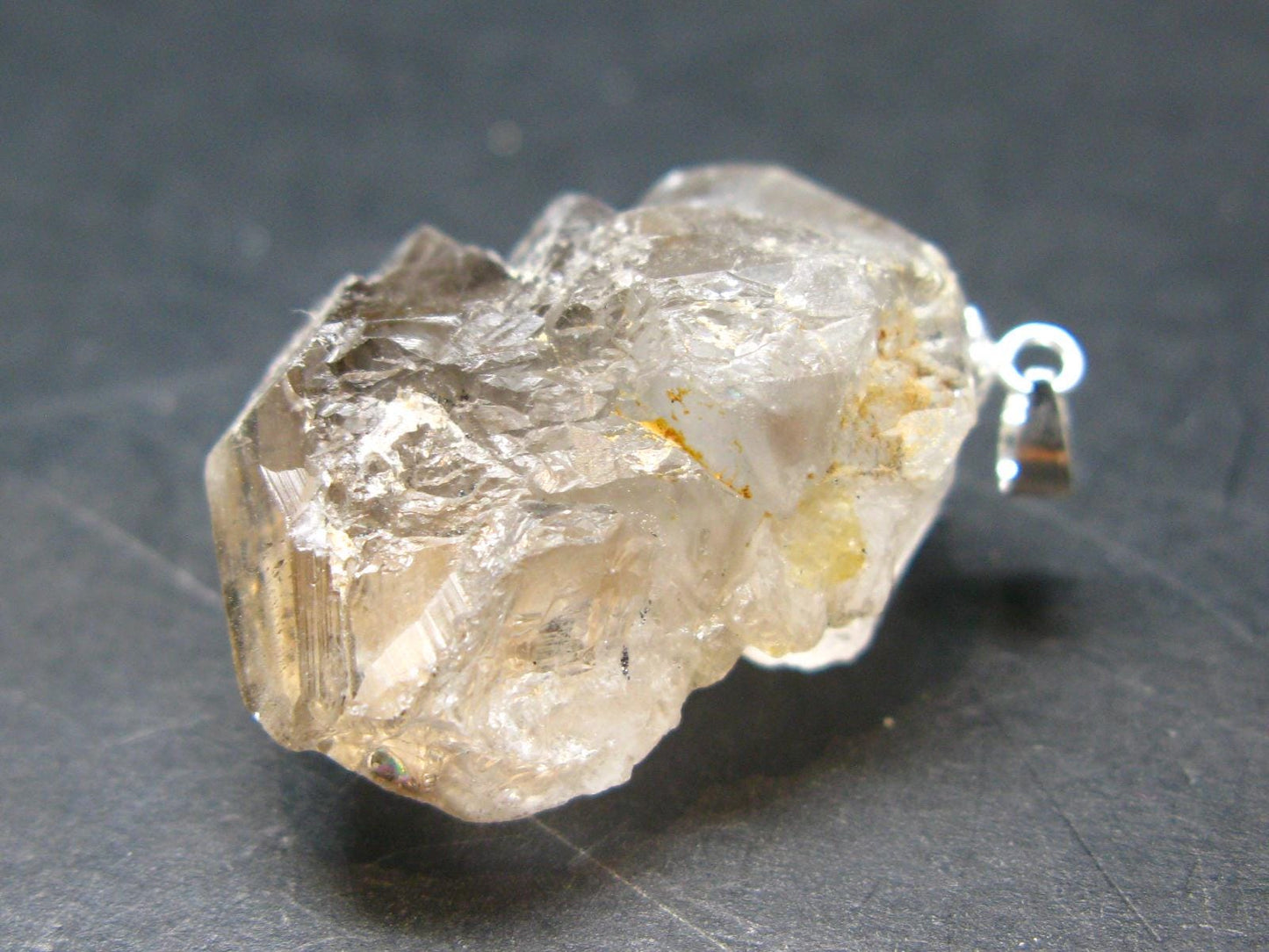 Large DT Elestial Quartz Crystal Silver Pendant From Brazil - 1.3" - 11.0 Grams