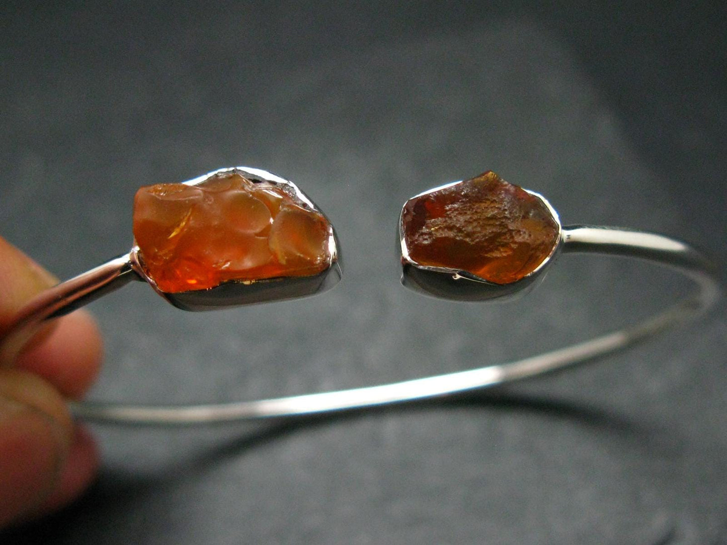 Fire Opal Silver Twister Bracelet From Mexico - 5.04 Grams