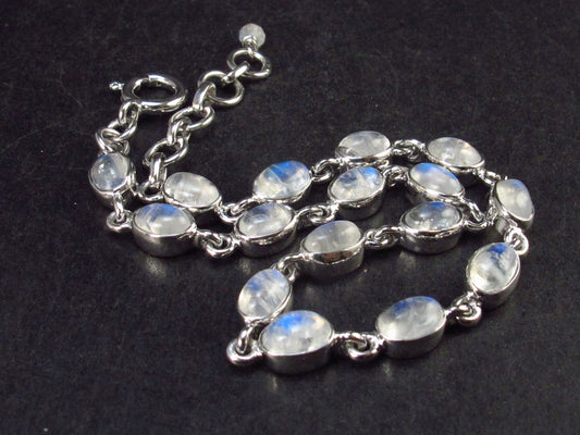 Fantastic Natural Untreated Gem Sparkly Cabochon Moonstone Beads Bracelet from India - 8.5" - 8.7 Grams