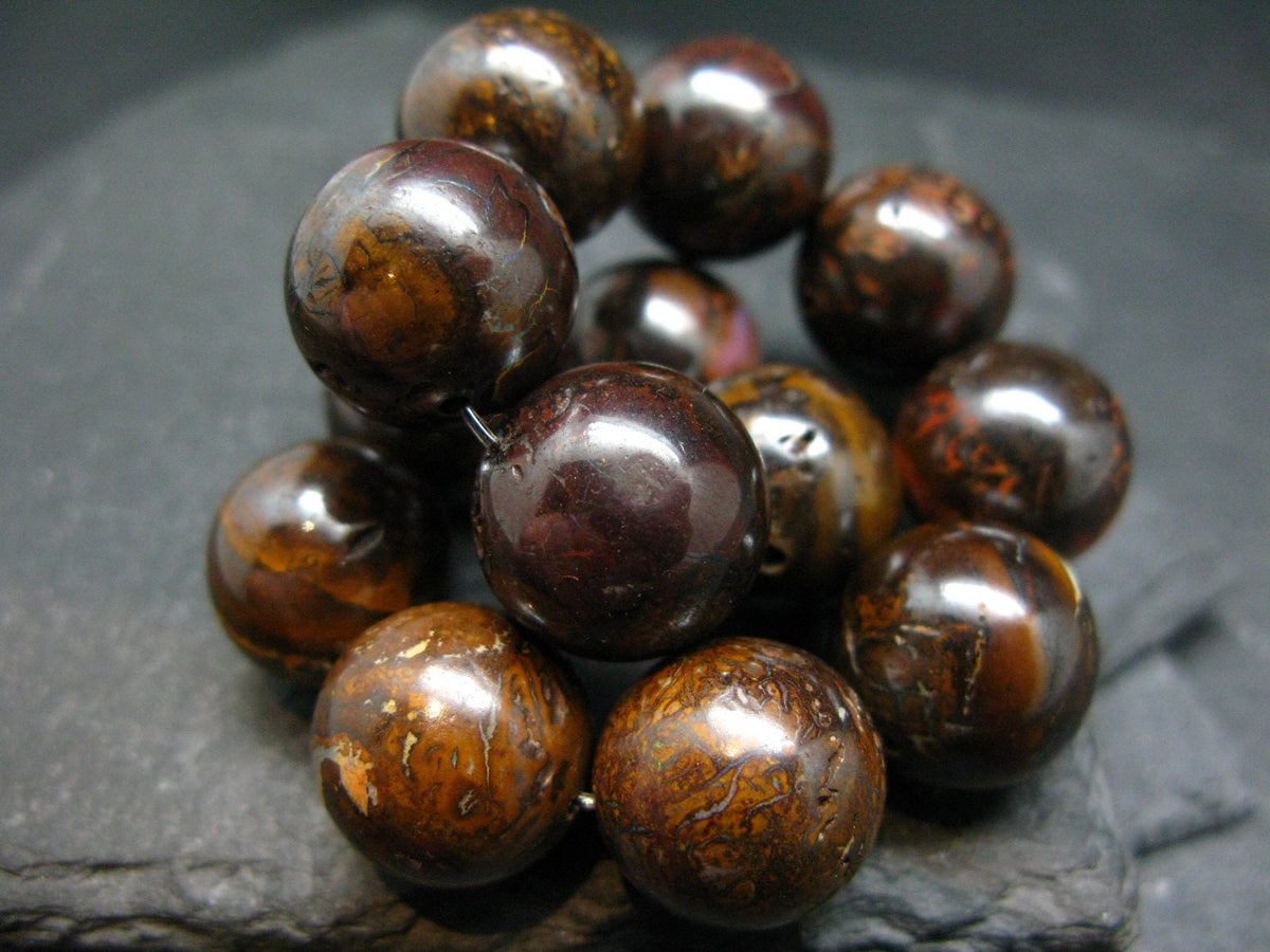 Boulder Opal Genuine Bracelet ~ 7 Inches ~ 16mm Round Beads