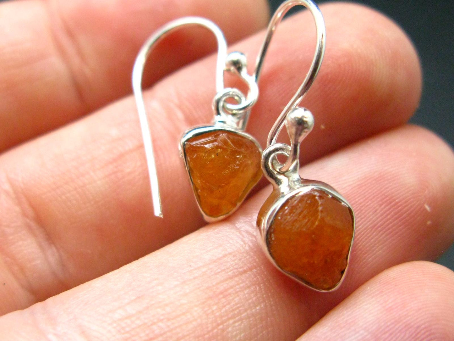 Spessartine Garnet Silver Earrings From Tanzania - 1.0" - 2.01 Grams