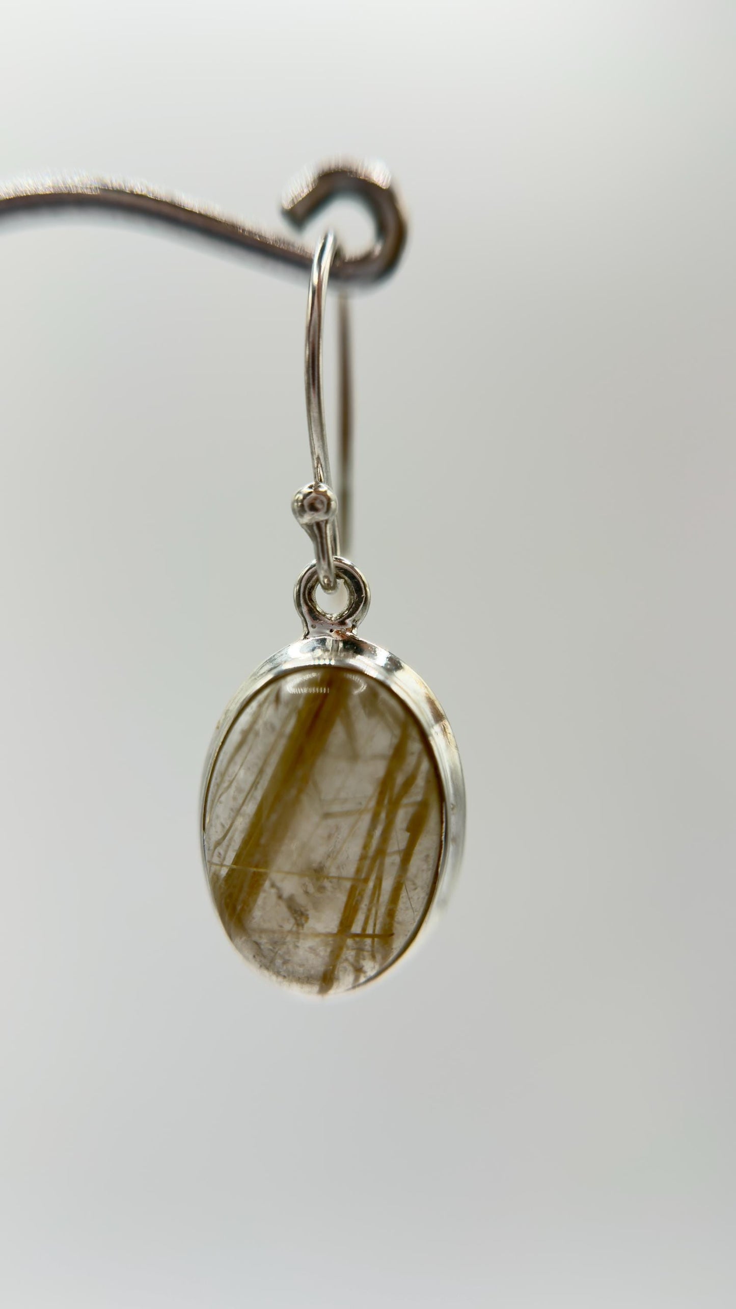 Golden Rutile Crystal Drop Earrings – Natural Gemstone Sterling Silver Dangle Jewelry