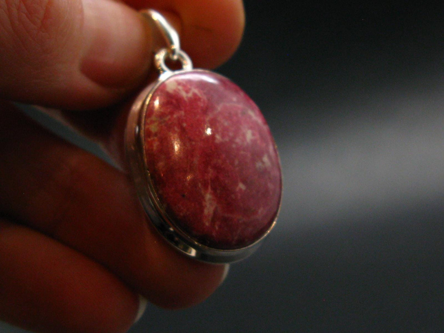 Thulite Silver Plated Pendant From Norway - 1.4" - 6.71 Grams