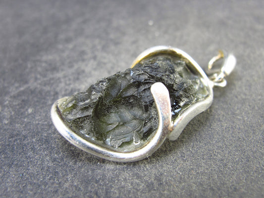 Moldavite Tektite Silver Pendant from Czech Republic - 1.6" - 6.76 Grams
