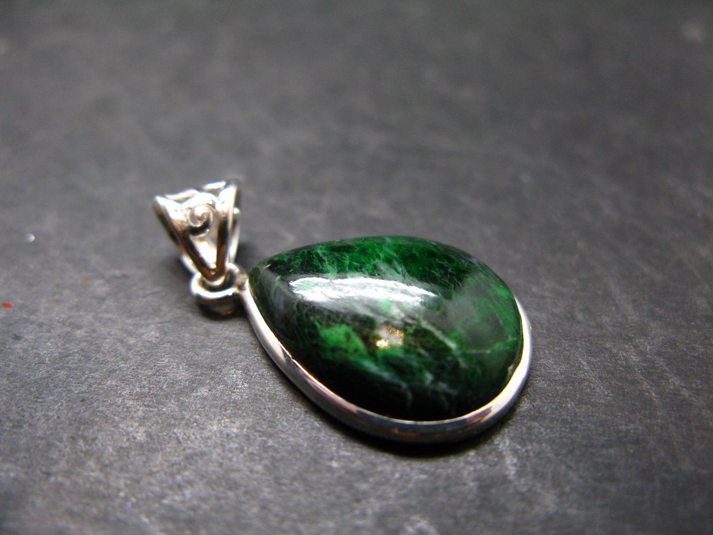 Extremely Rare Natural Maw Sit Sit Crystal Silver Pendant from Myanmar - 1.2" - 4.18 Grams