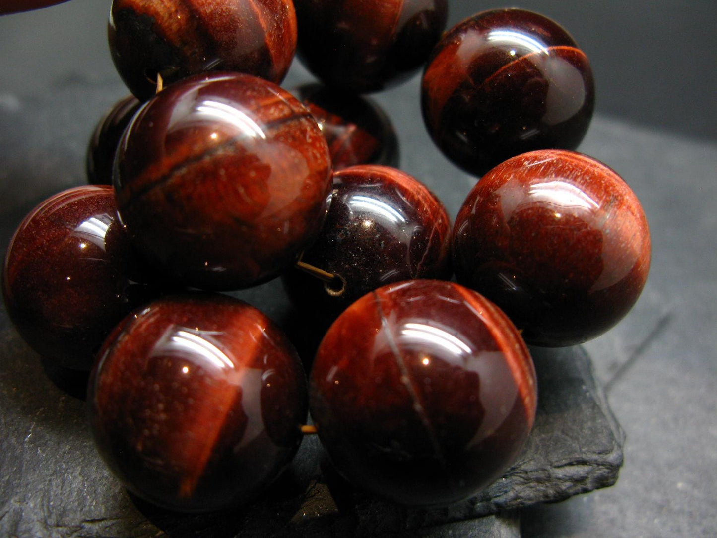 Bulls Eye (Red Tiger Eye) Genuine Bracelet ~ 7.5 Inches ~ 20mm Beads