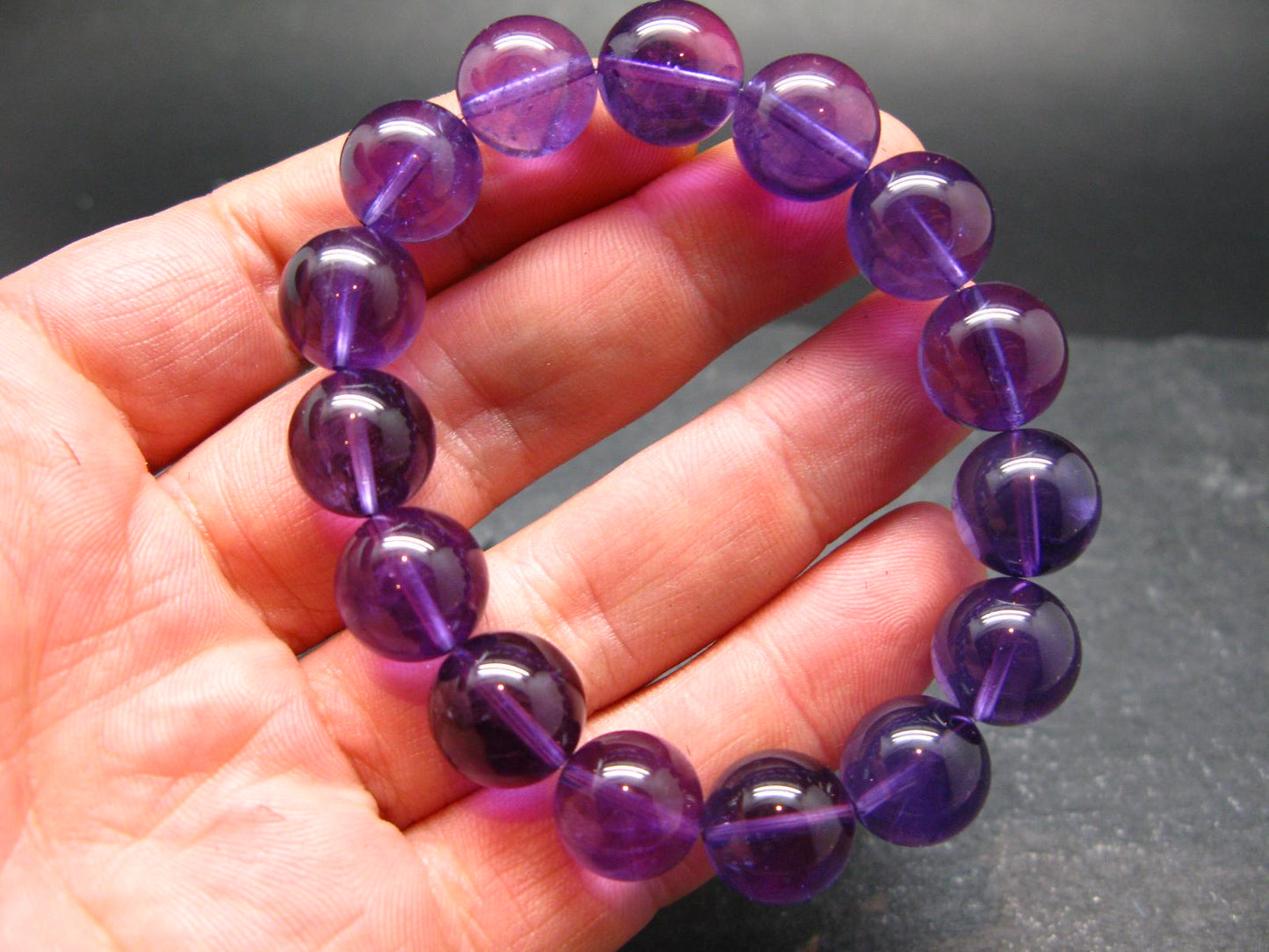 AAA Grade Amethyst Gem Genuine Bracelet ~ 7 Inches ~ 13mm Round Beads