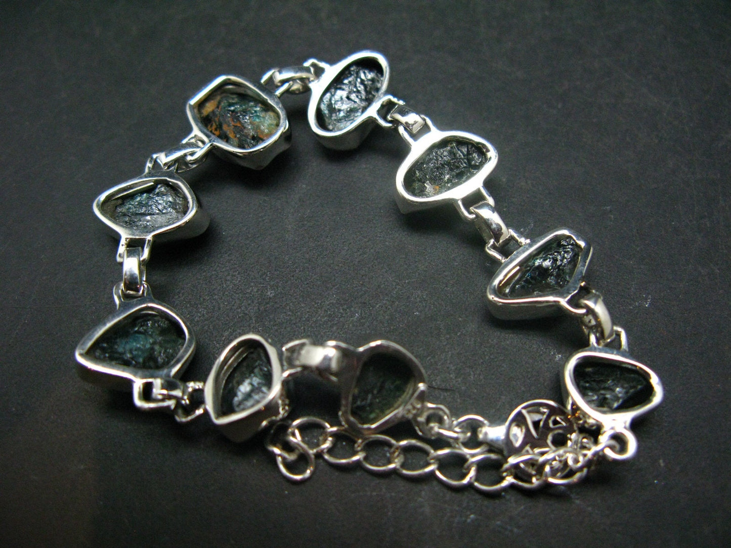 Lazulite Silver Bracelet From Pakistan - 7" - 14.8 Grams